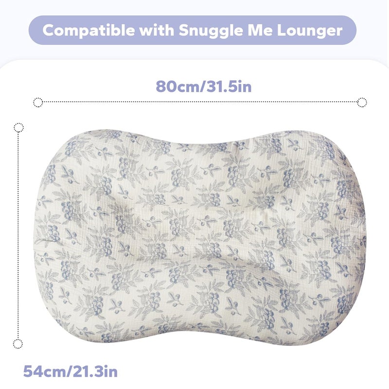 FUNUPUP Muslin Baby Lounger Cover Compatible with Snuggle Me Lounger, Infant Pillow Cover for Newborn, Removable Nest Slipcover for Boys and Girls, Only Cover, Blueberries & Blue - Image 4